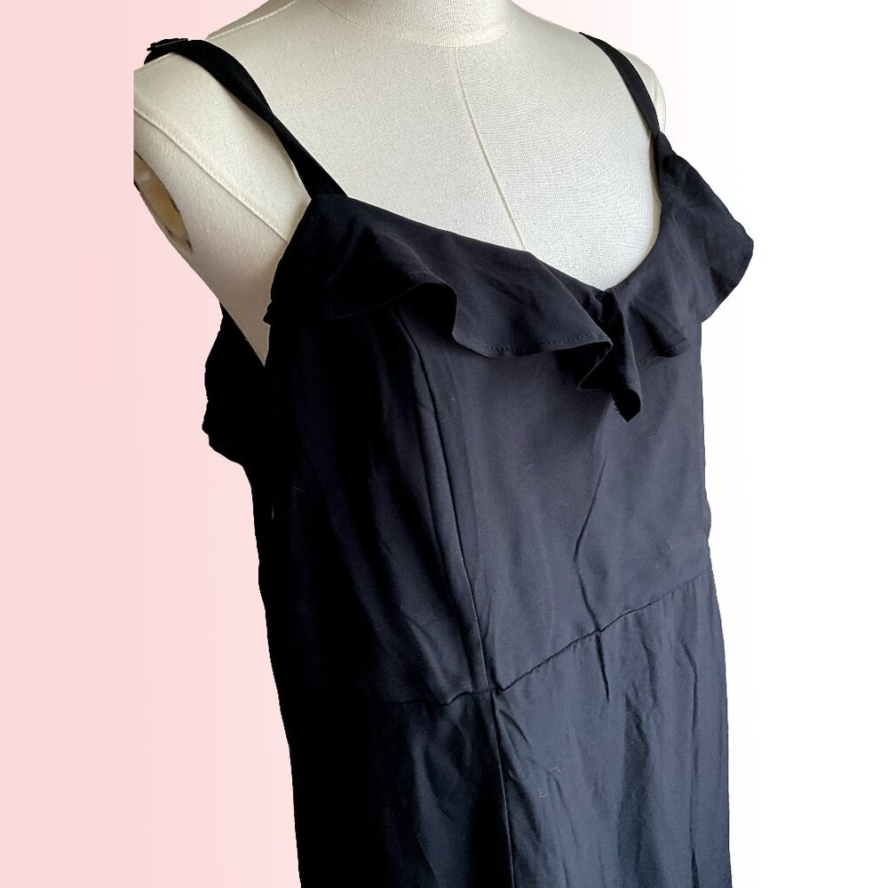 Old Navy 100% rayon tailored waist midi dress with neckline ruffle detail NWT